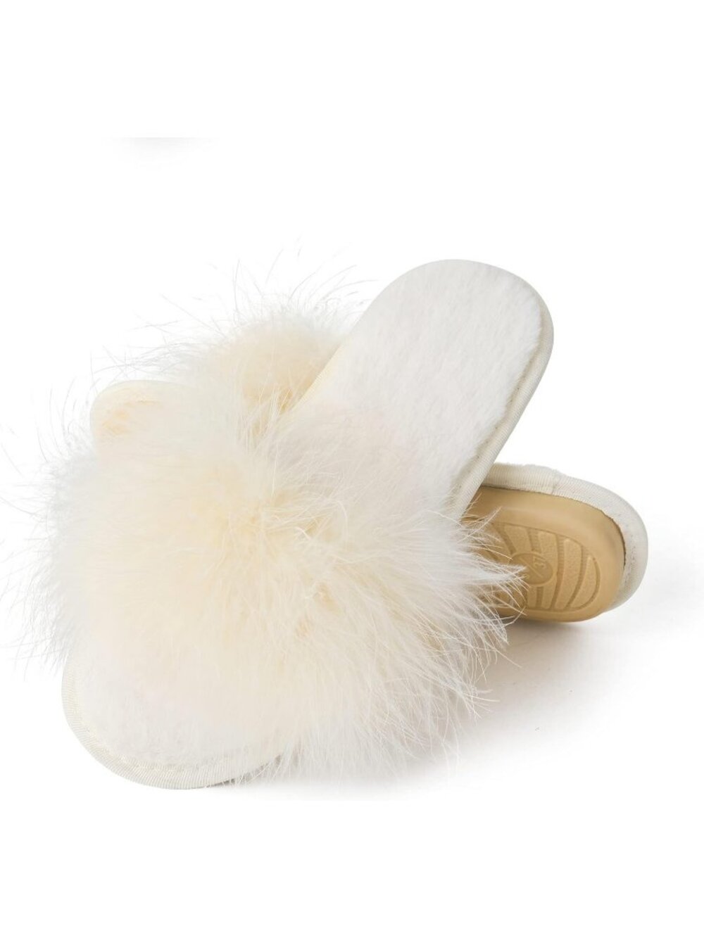 Women's Beige Furry Fuzzy Memory Foam Fluffy House Open Toe Soft Slipper Shoes